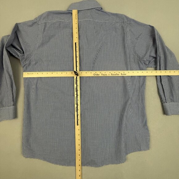 Van Heusen Shirt Mens XL 17-17.5 Blue Check Regular Fit Button Front Dress - Picture 7 of 9